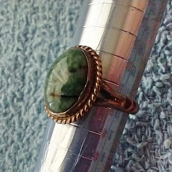 Silver Moss Agate Gemstone Ring Size 5.5 Bezel Set Vintage Hand Crafted - Picture 5 of 16